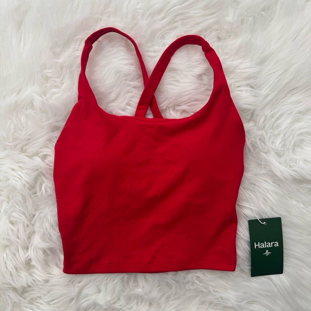 Halara Crisscross Backless Built In Bra Tank Top Red Size XXS